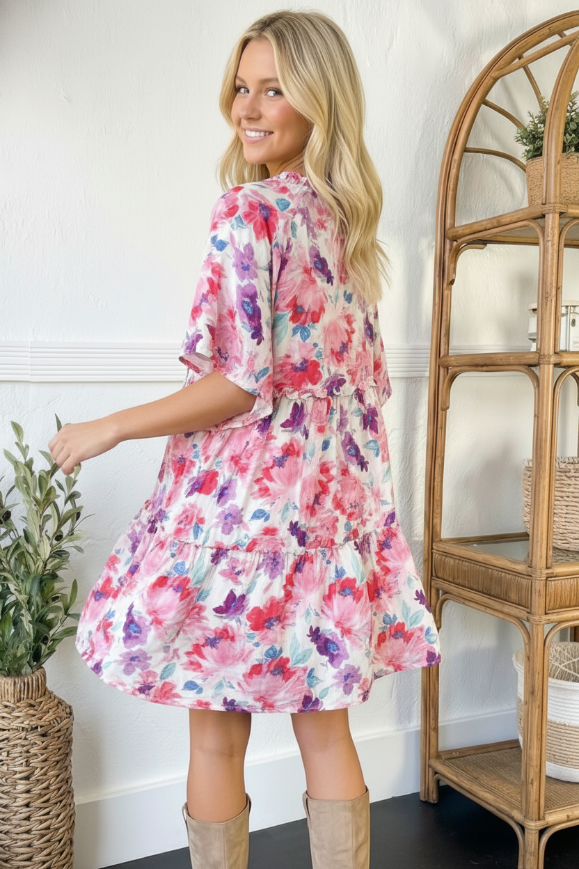 Ivory Multi Floral Lined Dress
