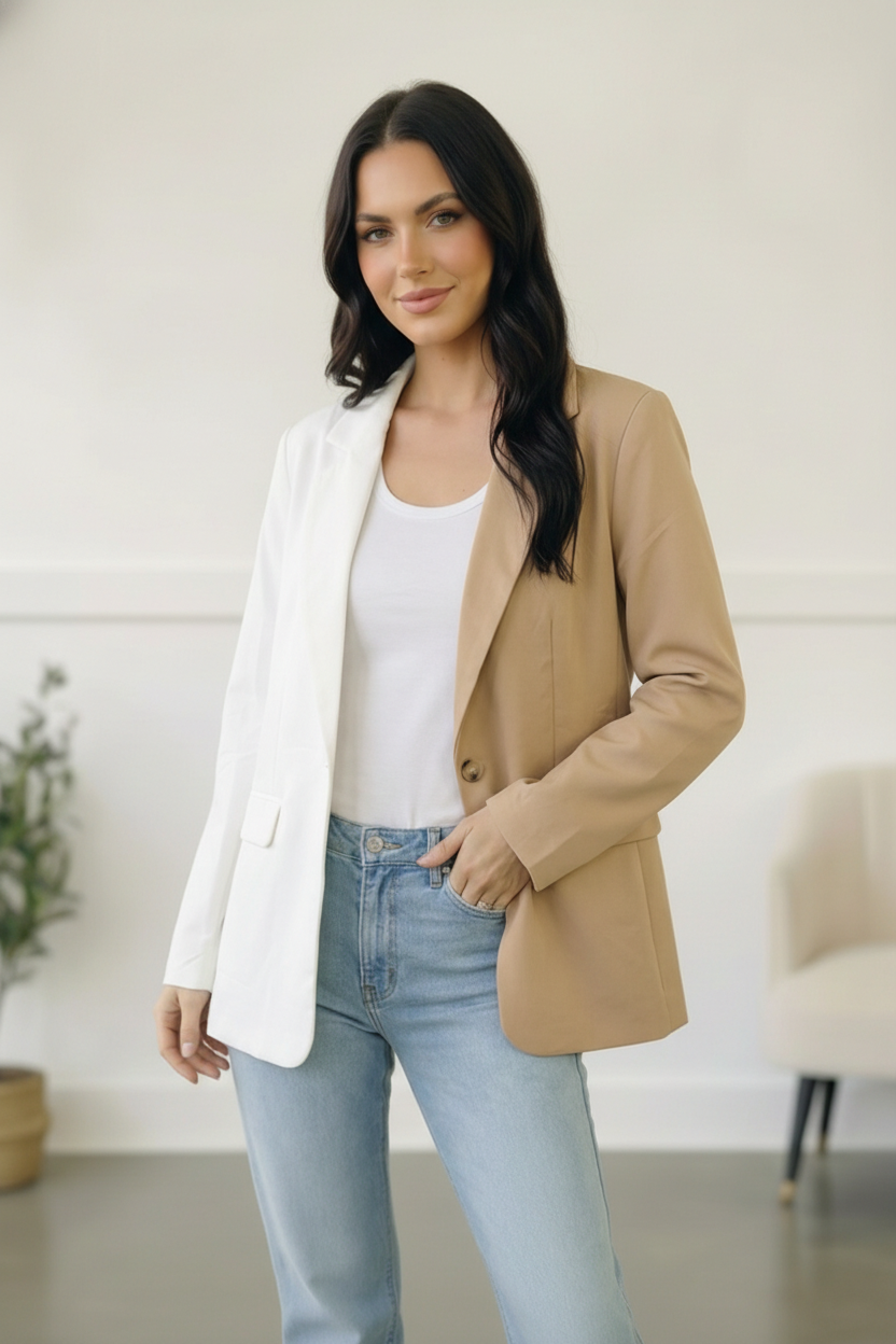 Plus Ivory & Taupe Blazer