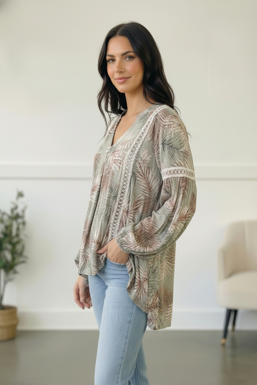 Mint Crochet Tropic Print Blouse