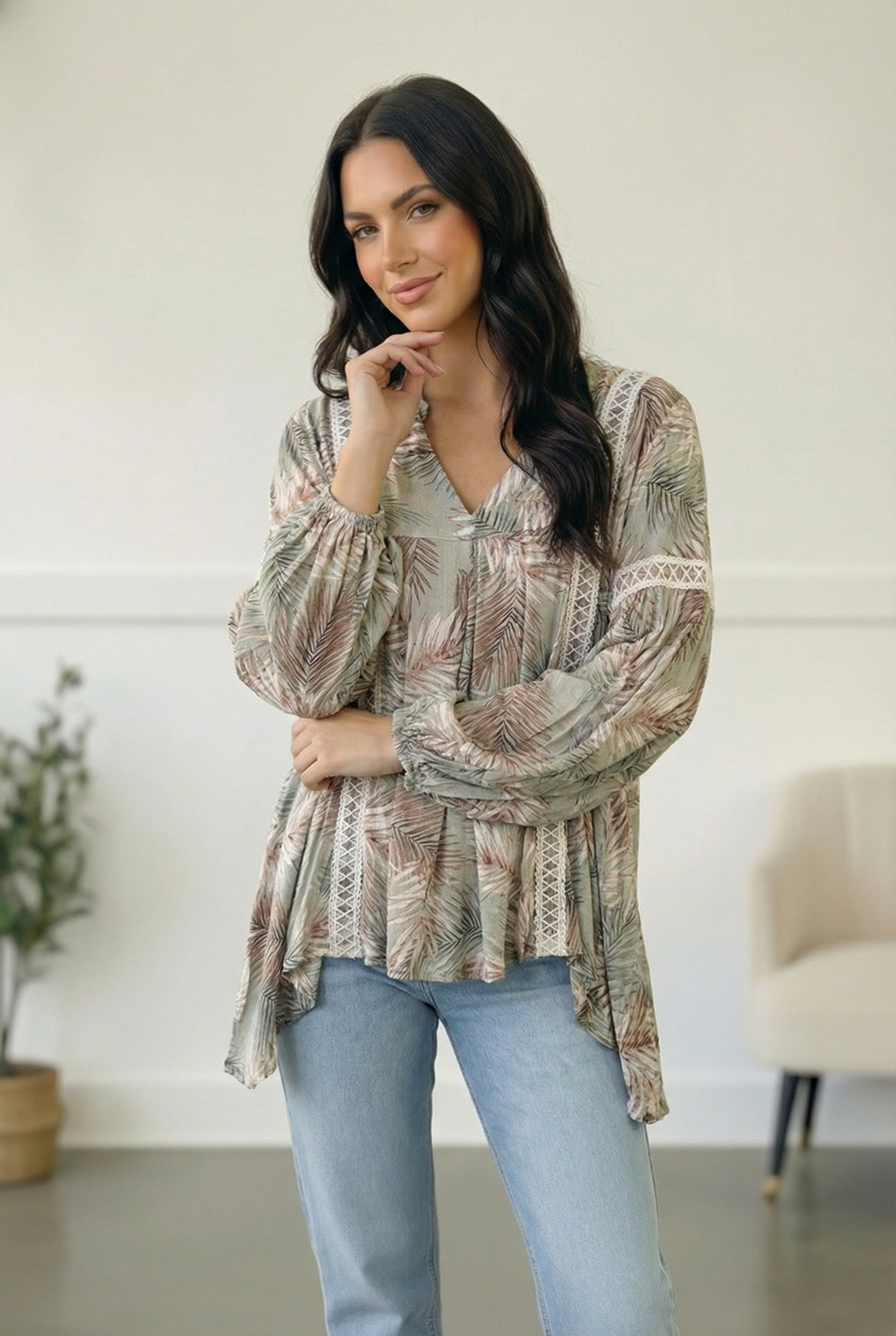 Mint Crochet Tropic Print Blouse