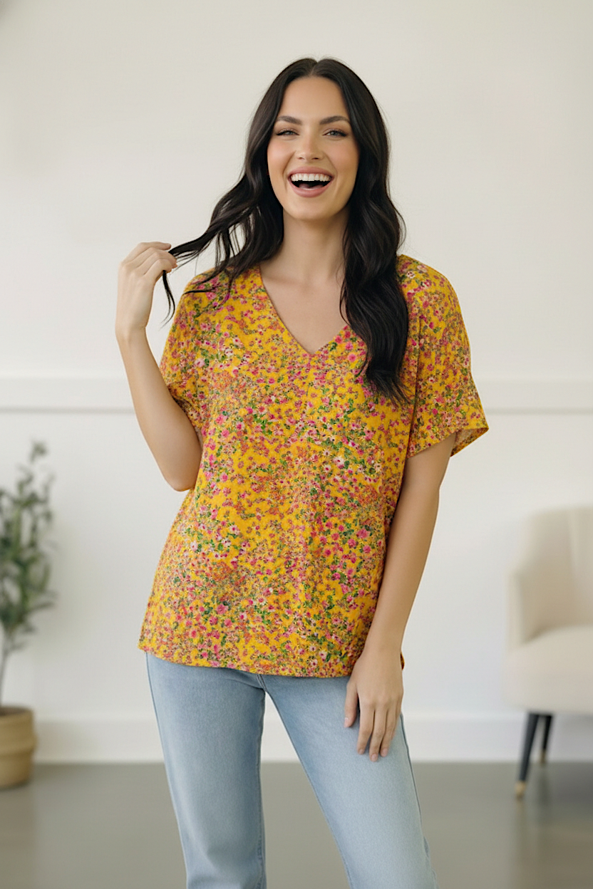 Yellow Floral Woven Blouse