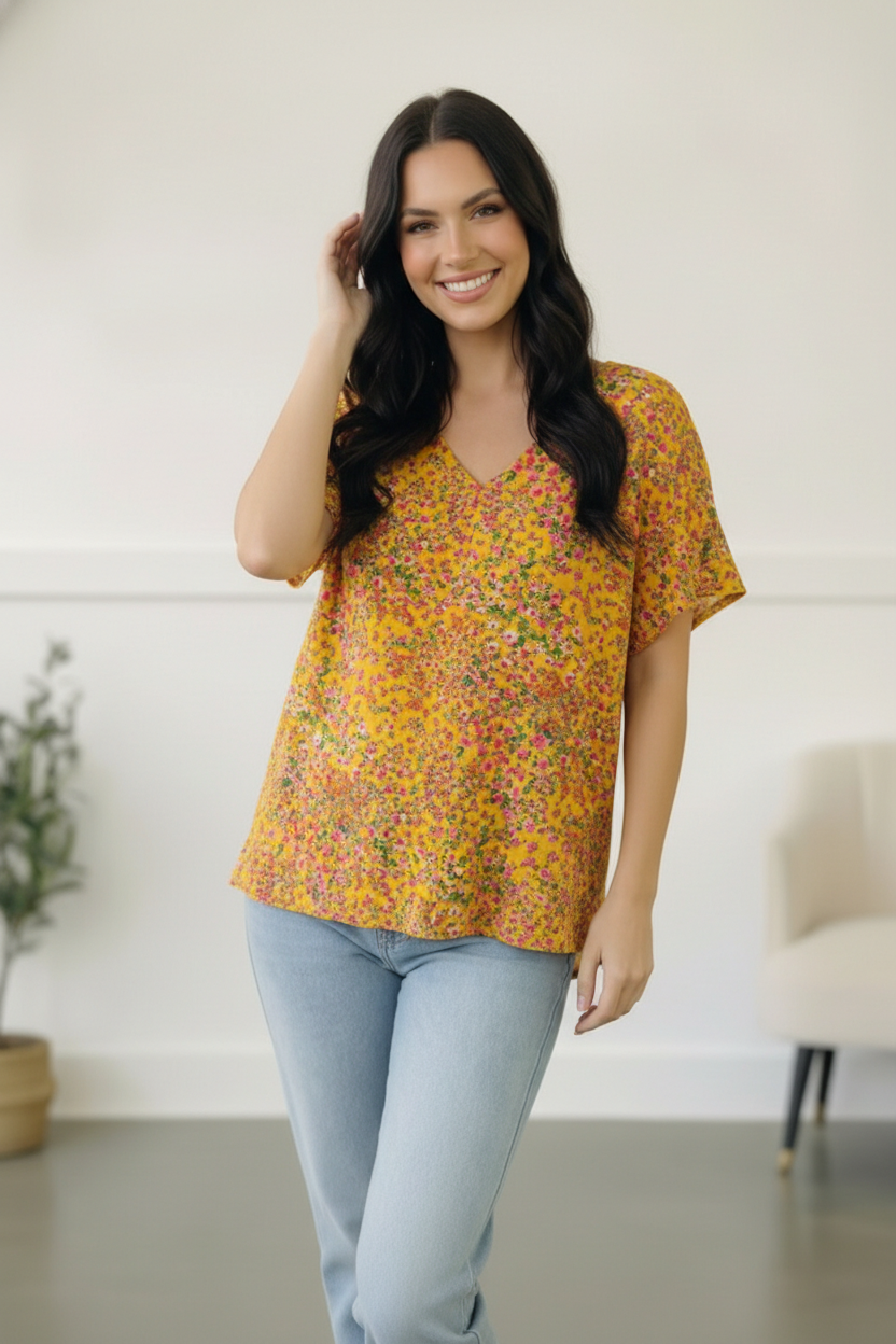 Plus Yellow Floral Woven Blouse