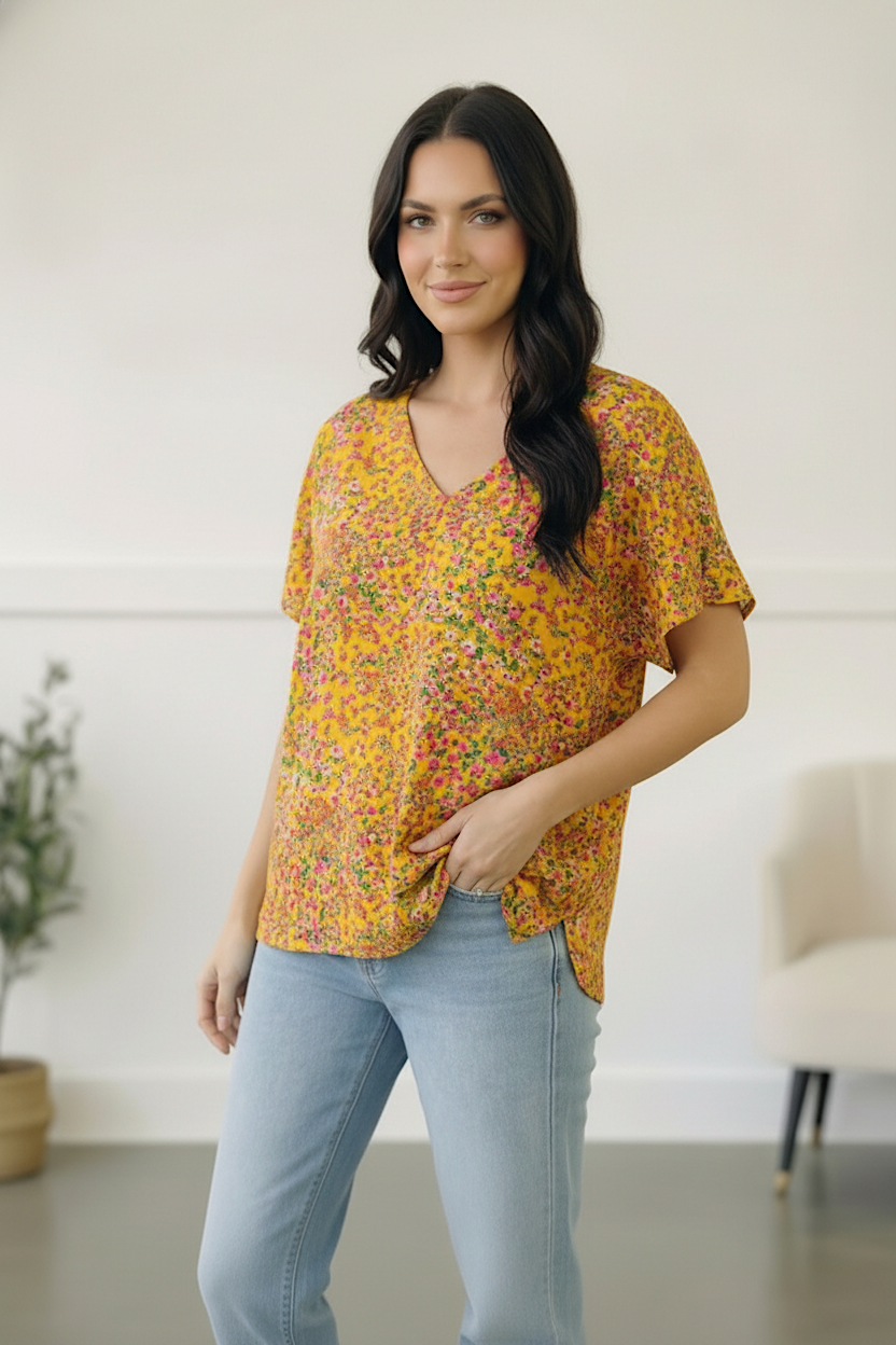Plus Yellow Floral Woven Blouse