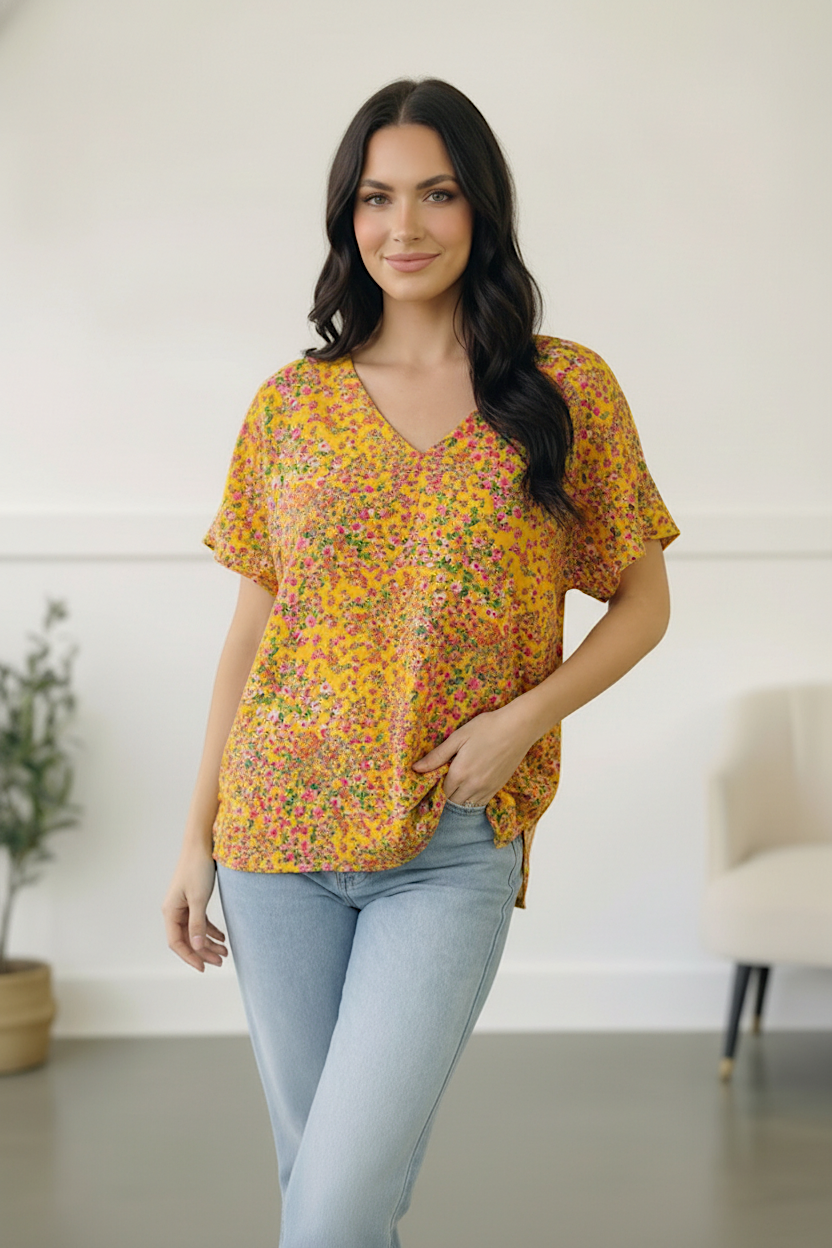 Plus Yellow Floral Woven Blouse