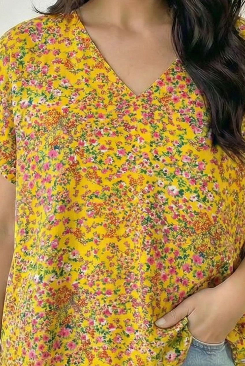 Yellow Floral Woven Blouse