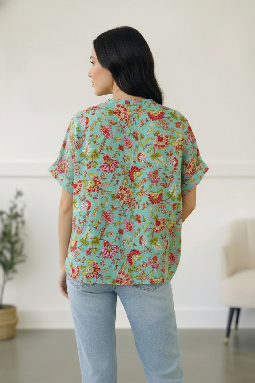 Mint Floral Woven Blouse