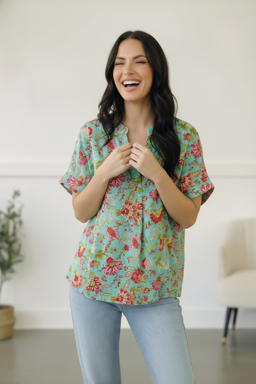 Mint Floral Woven Blouse
