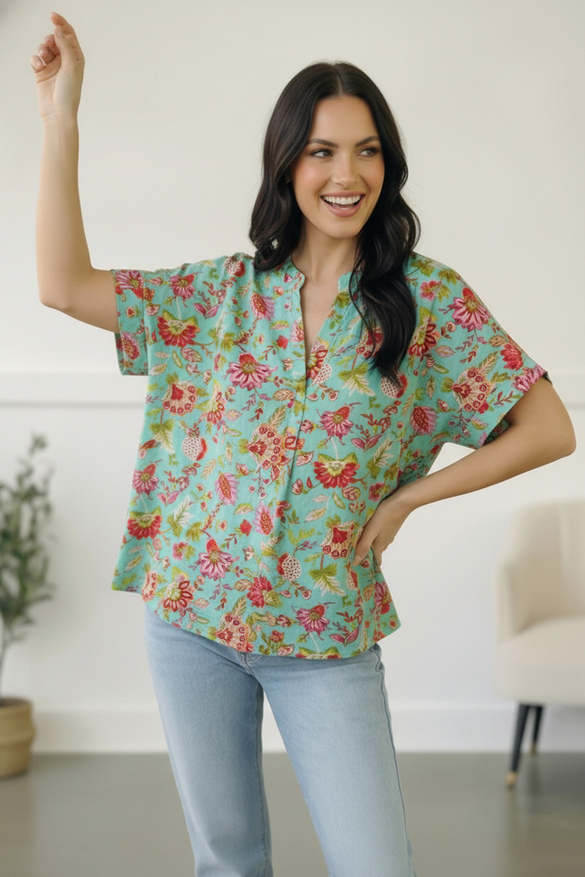 Mint Floral Woven Blouse