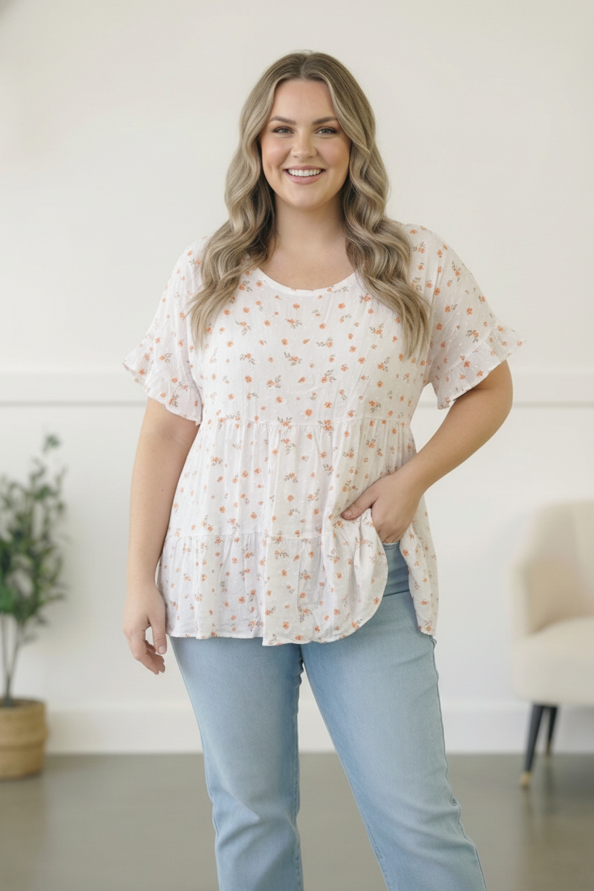Plus Ivory Floral Woven Blouse