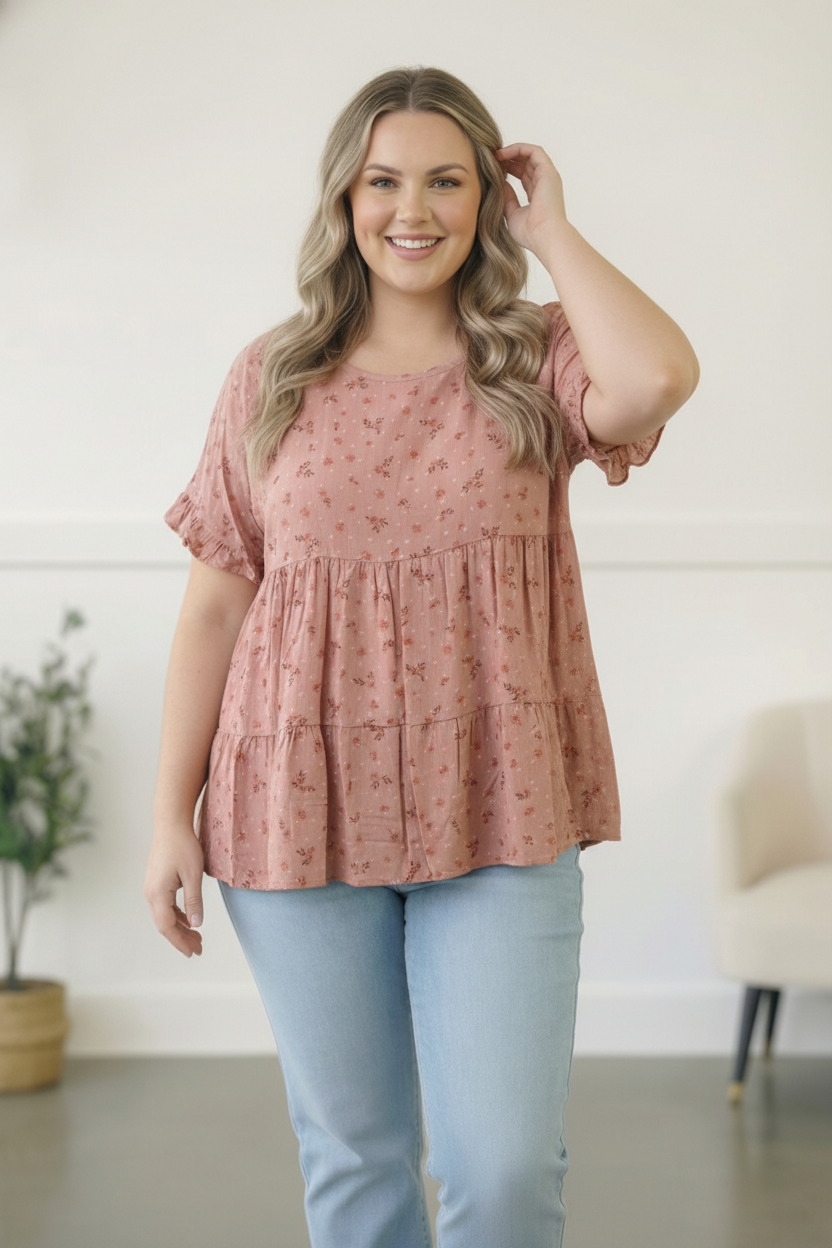 Plus Coral Floral Woven Blouse