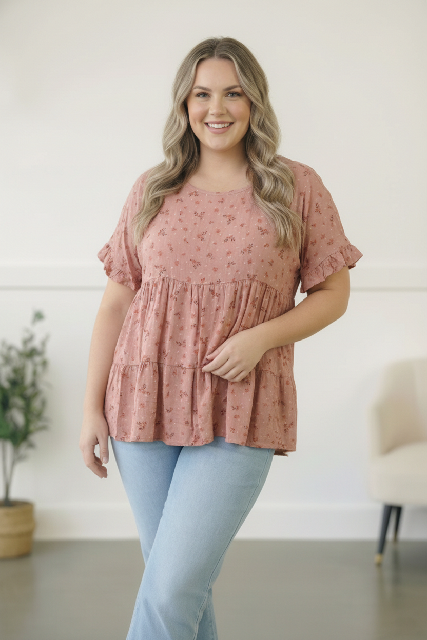 Plus Coral Floral Woven Blouse