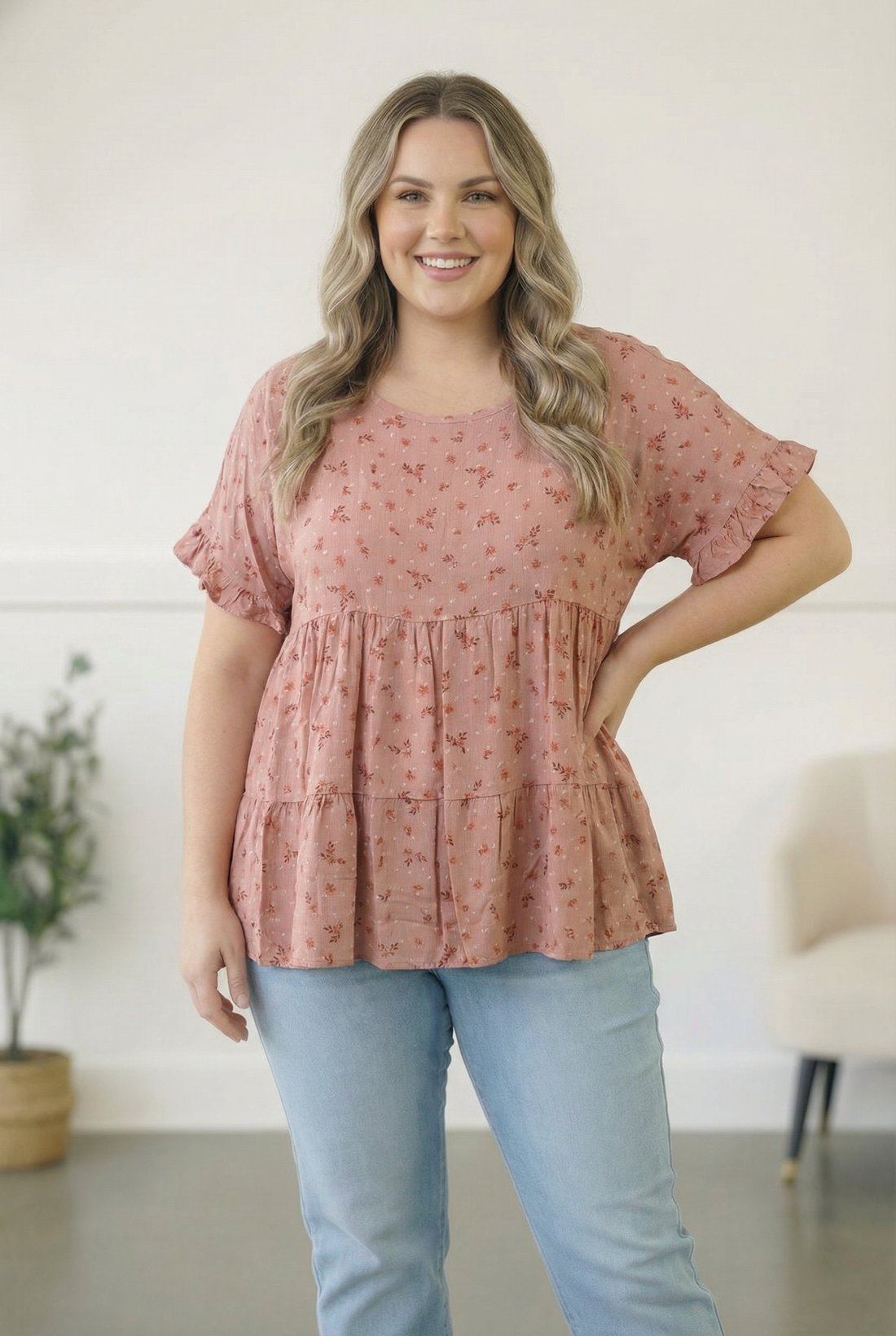 Plus Coral Floral Woven Blouse