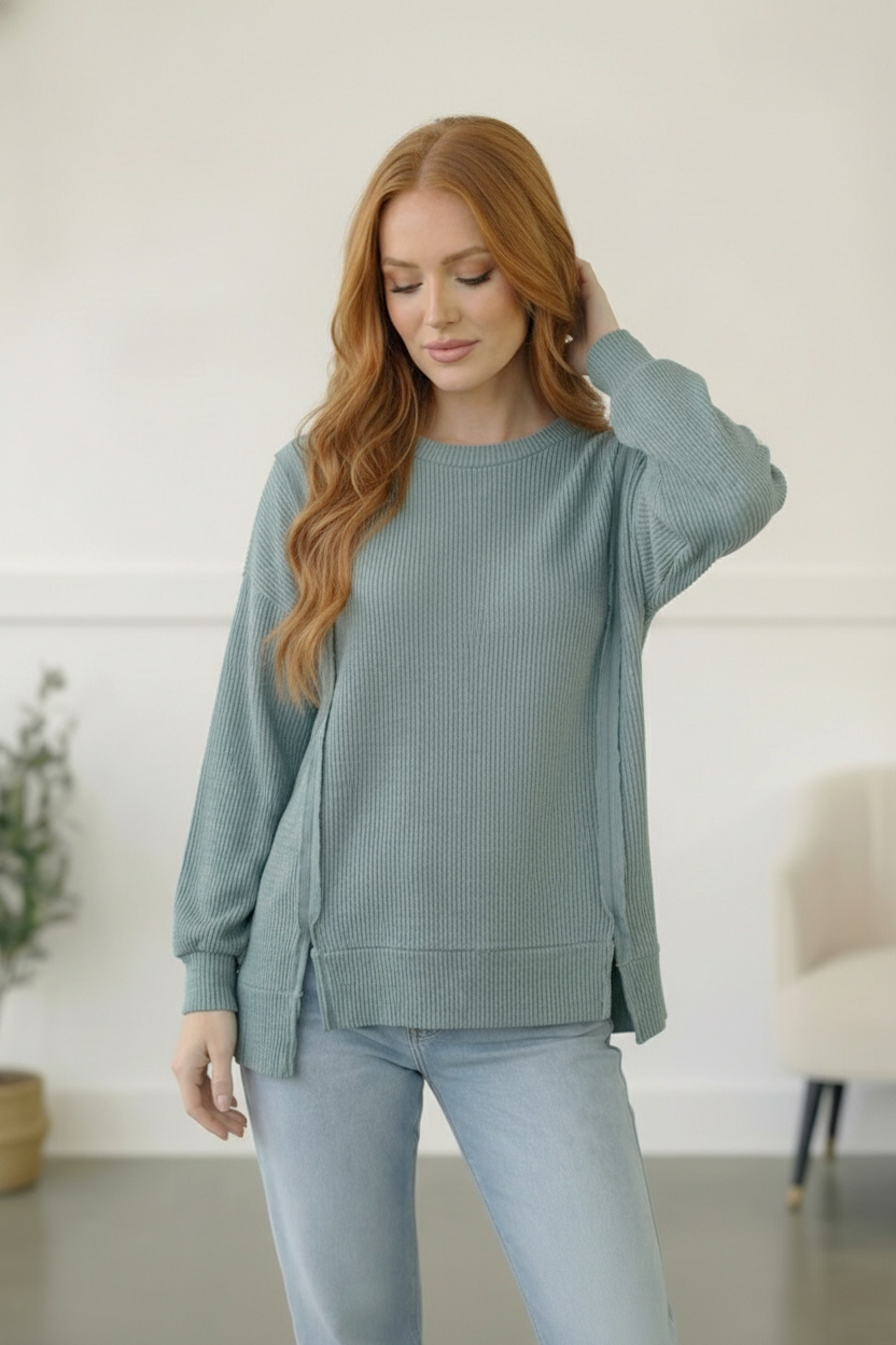 Sage Wavy Ribbed Top