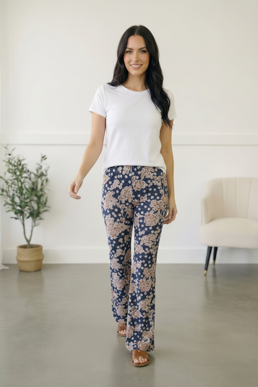 Denim Textured Floral Pants