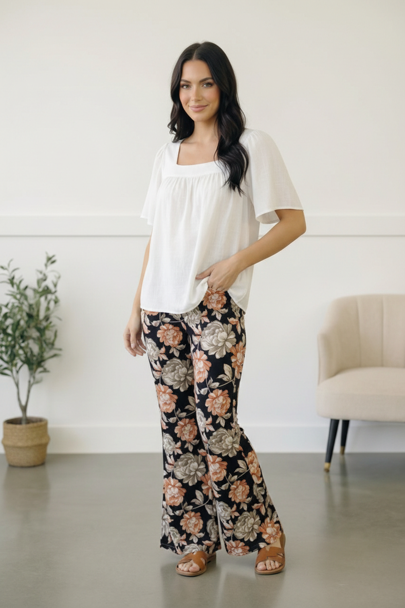 Black Floral Pants