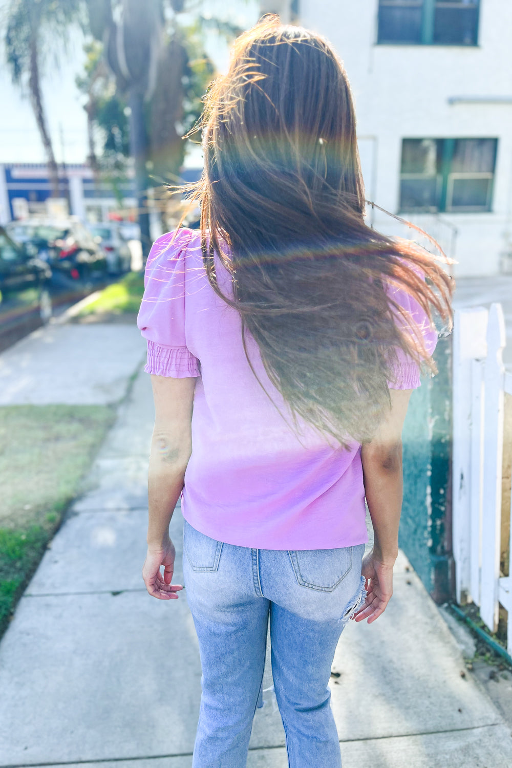 Lavender Crinkled Woven Synch Sleeve Top