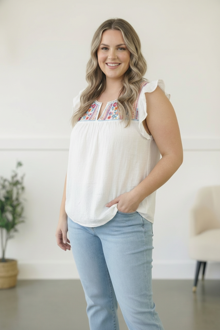 Plus Ivory Embroidered Blouse