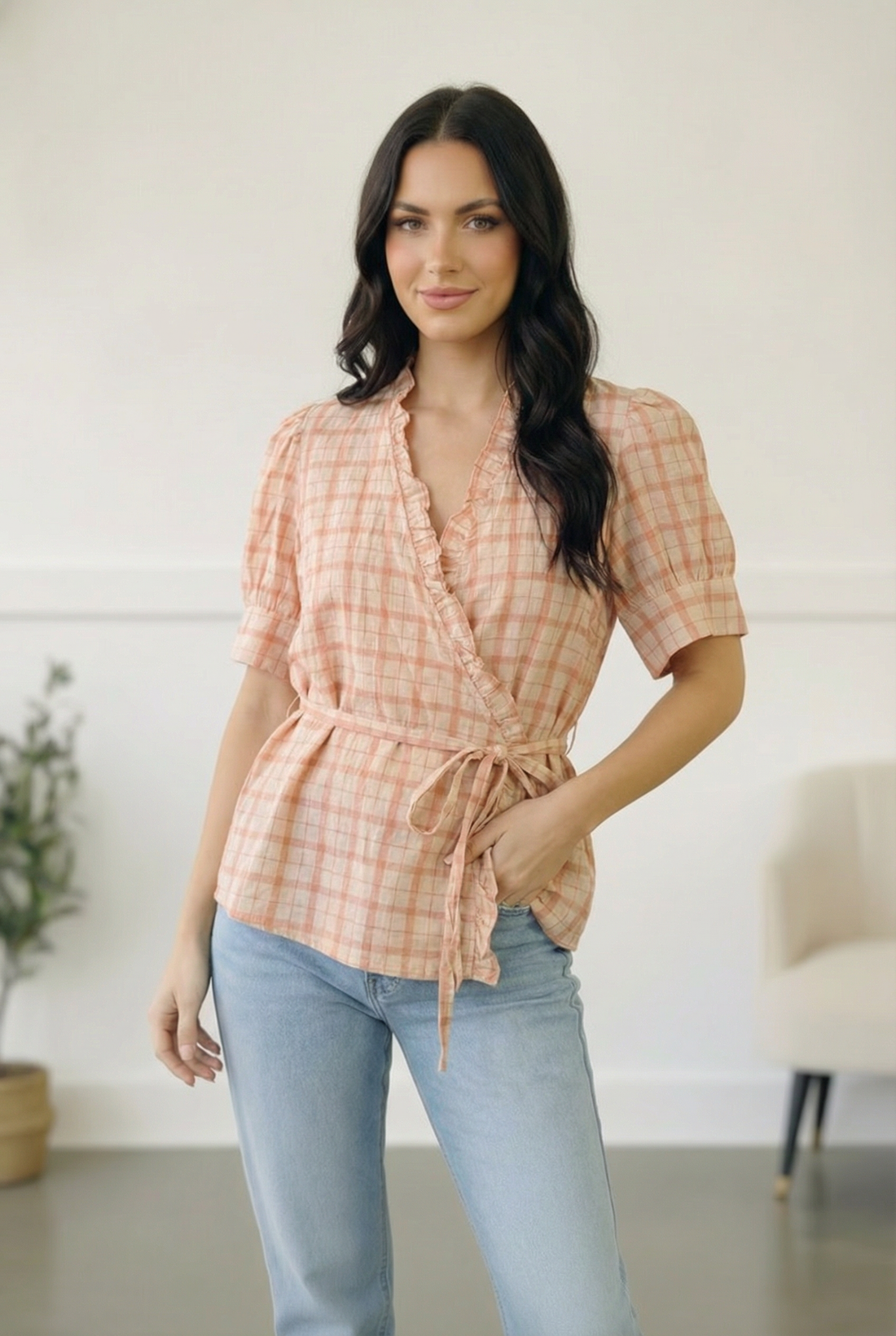 Pink Plaid Cotton Top