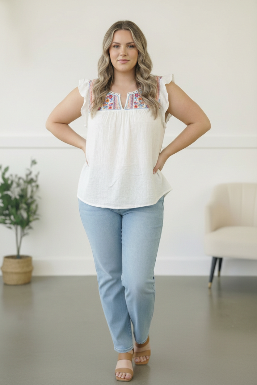 Plus Ivory Embroidered Blouse