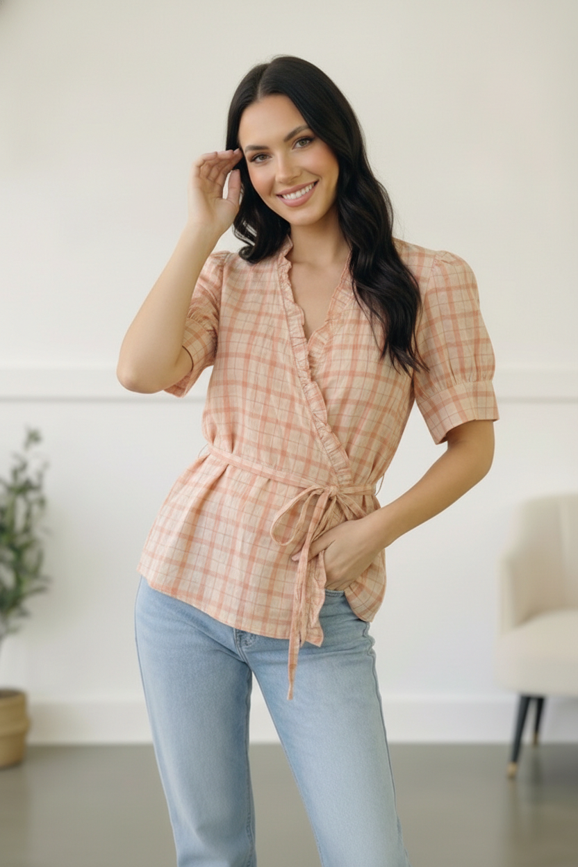 Pink Plaid Cotton Top
