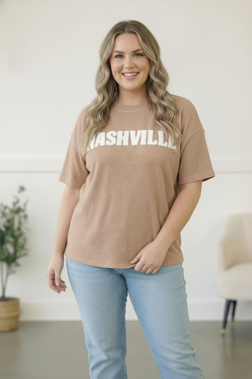 PLUS NASHVILLE PUFFY POP UP LETTER OVERSIZED RIB KNIT TOP