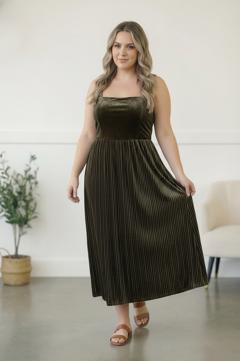 Plus Olive Velvet Design Holiday Maxi Dress