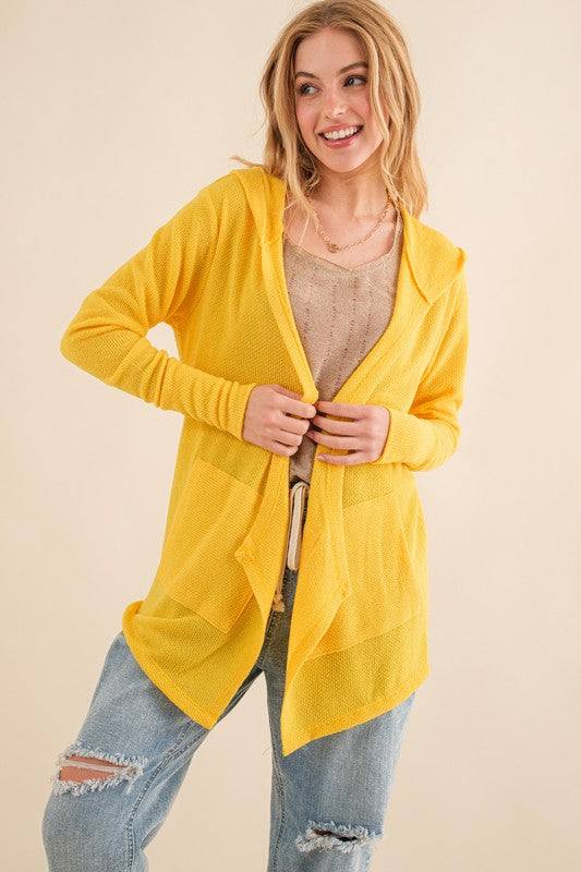 Yellow Thermal Hoodie Casual Cardigan