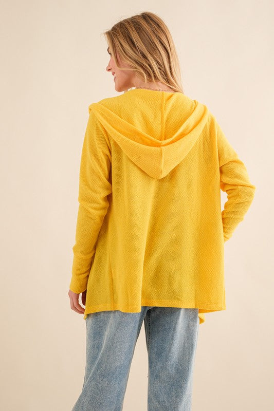 Yellow Thermal Hoodie Casual Cardigan