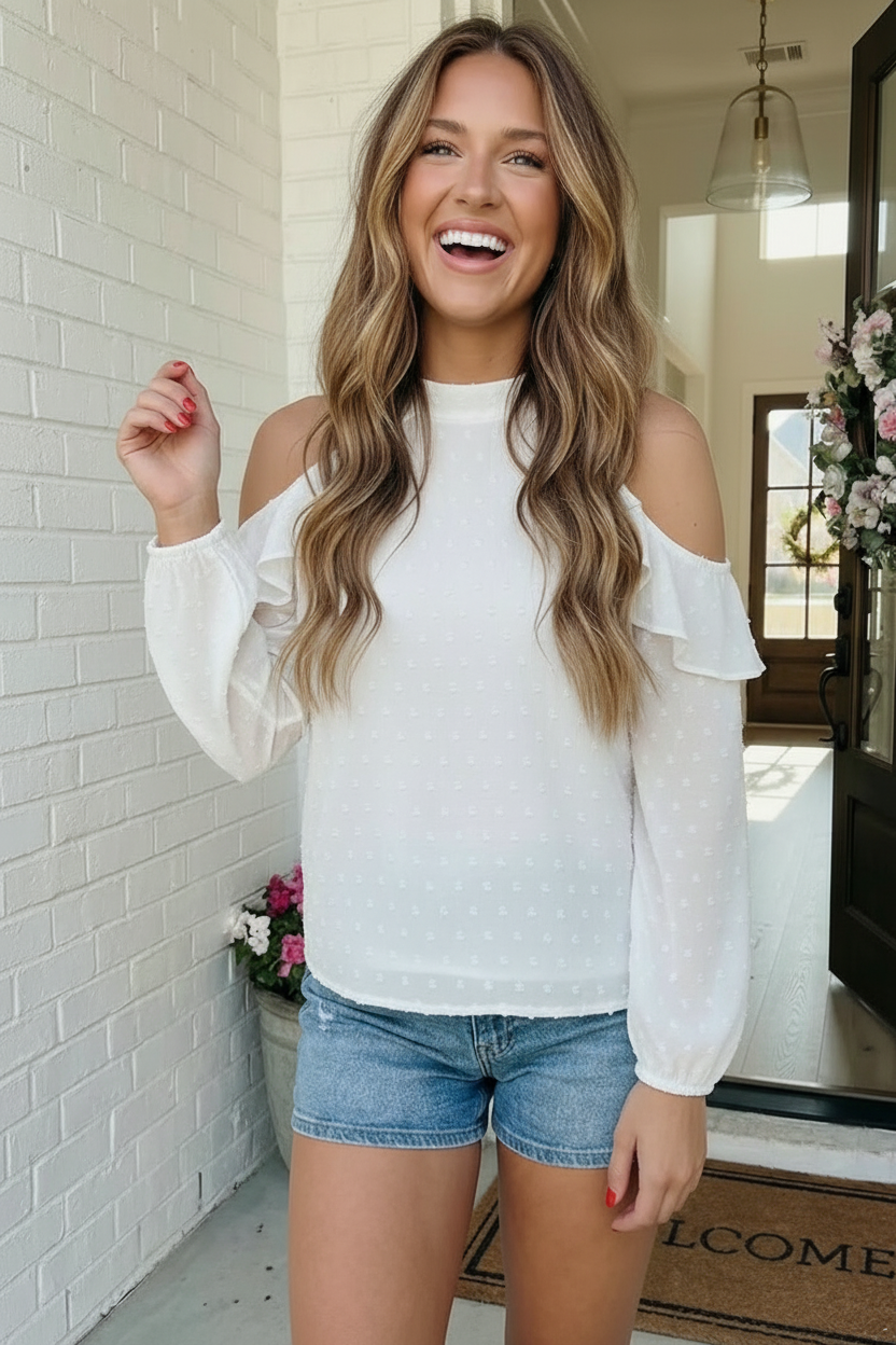 Ivory Swiss Dot Shoulder Design Blouse