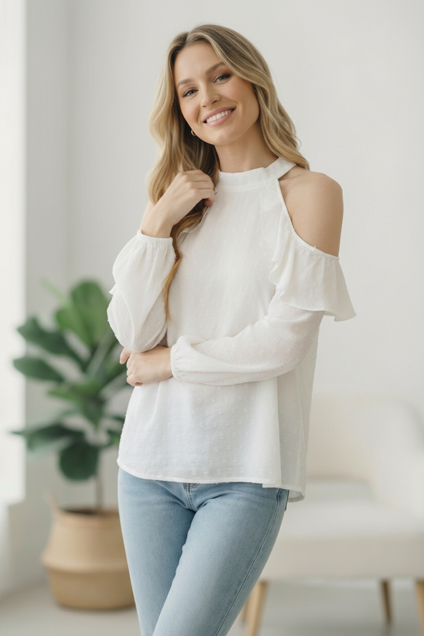 Ivory Swiss Dot Shoulder Design Blouse