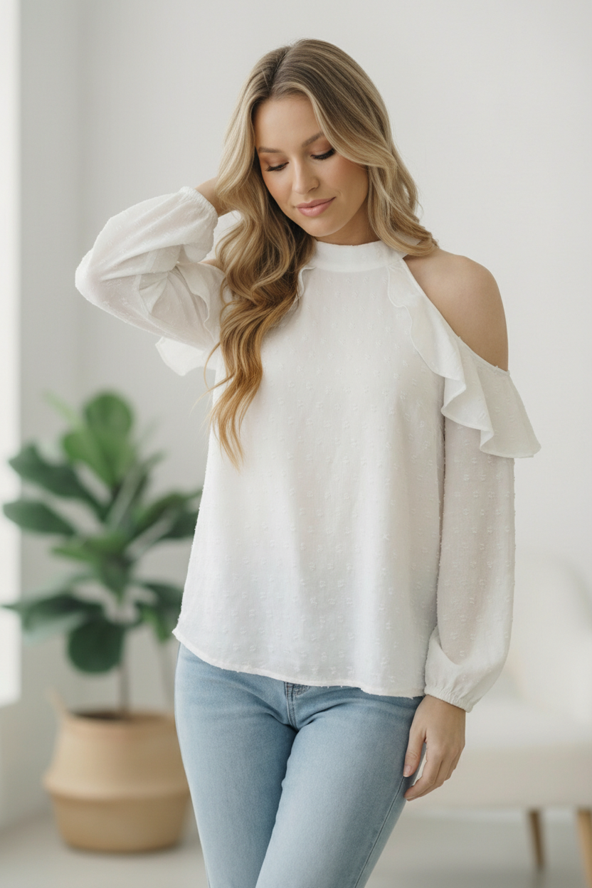 Ivory Swiss Dot Shoulder Design Blouse