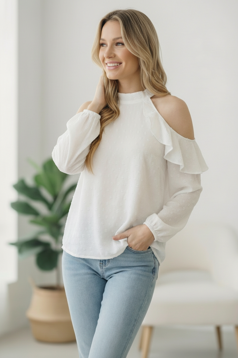 Ivory Swiss Dot Shoulder Design Blouse