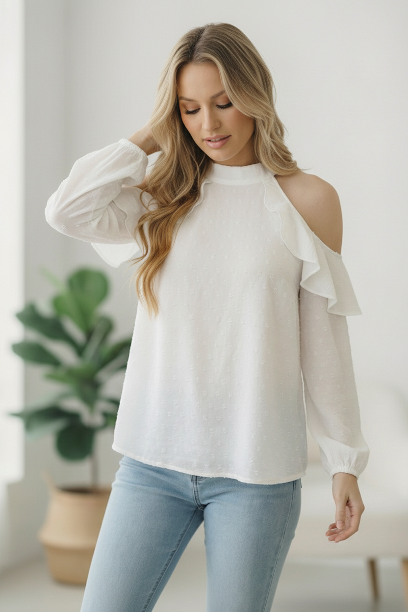 Ivory Swiss Dot Shoulder Design Blouse