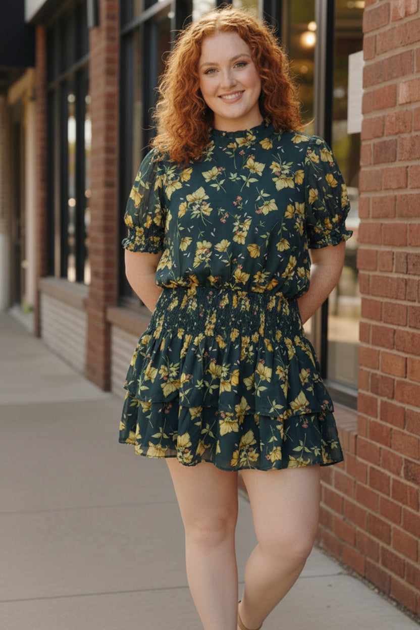 Plus Navy Woven Lined Floral Dress