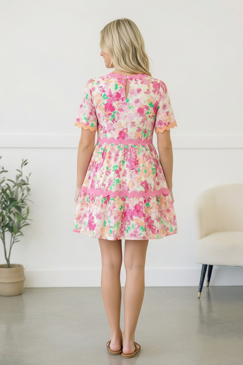 Floral Print Babydoll Dress with Side Pockets