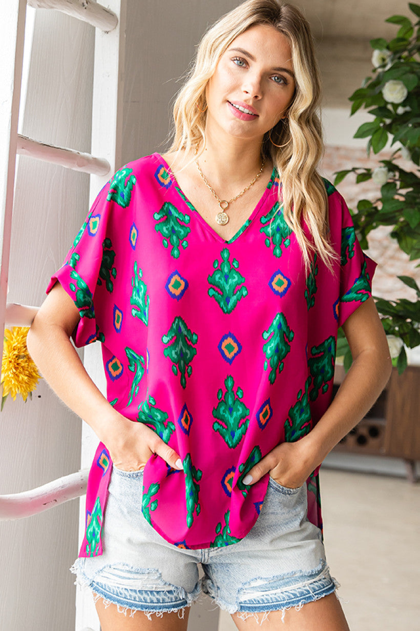 Fuchsia Print Design Top