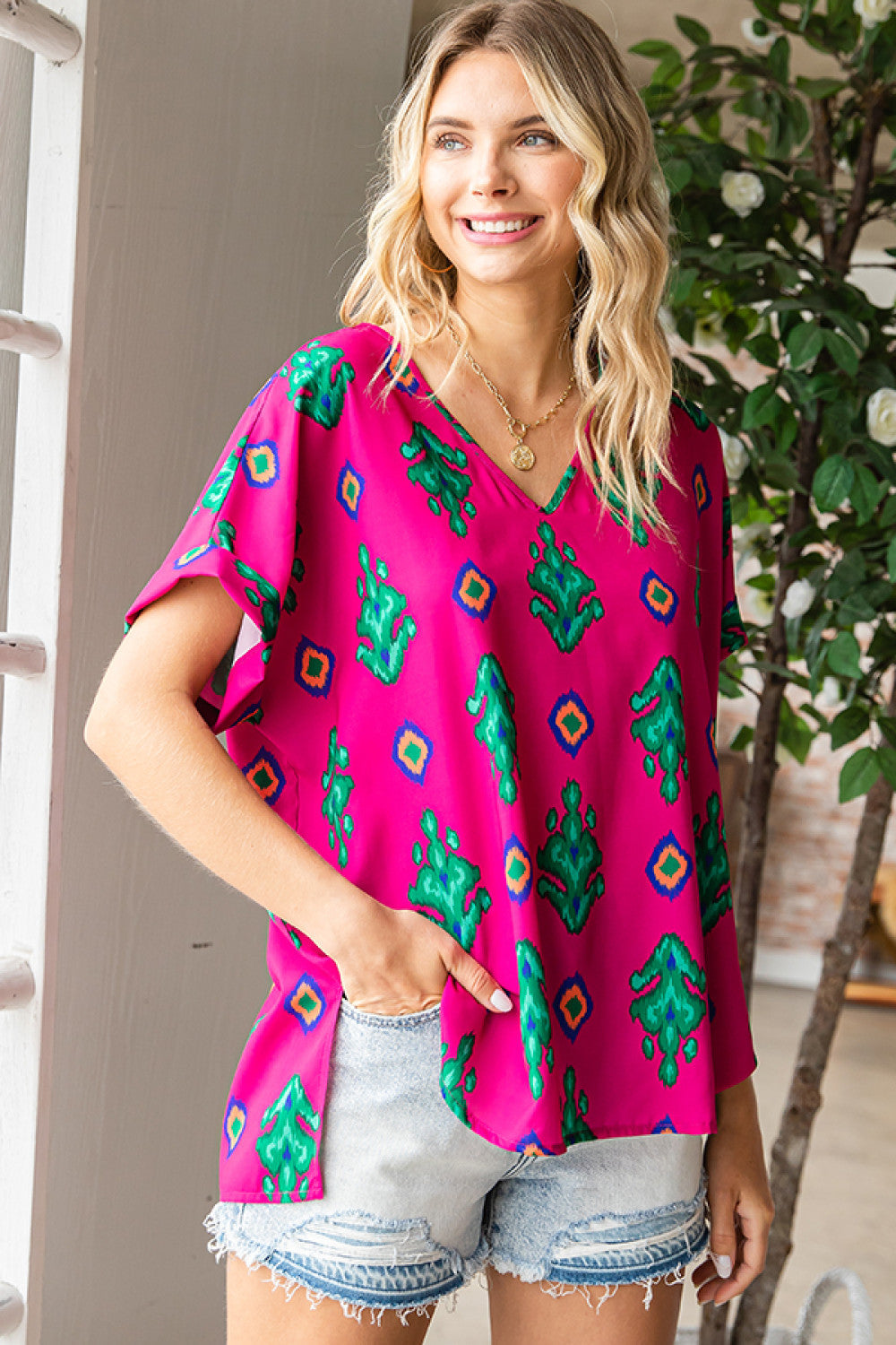 Fuchsia Print Design Top