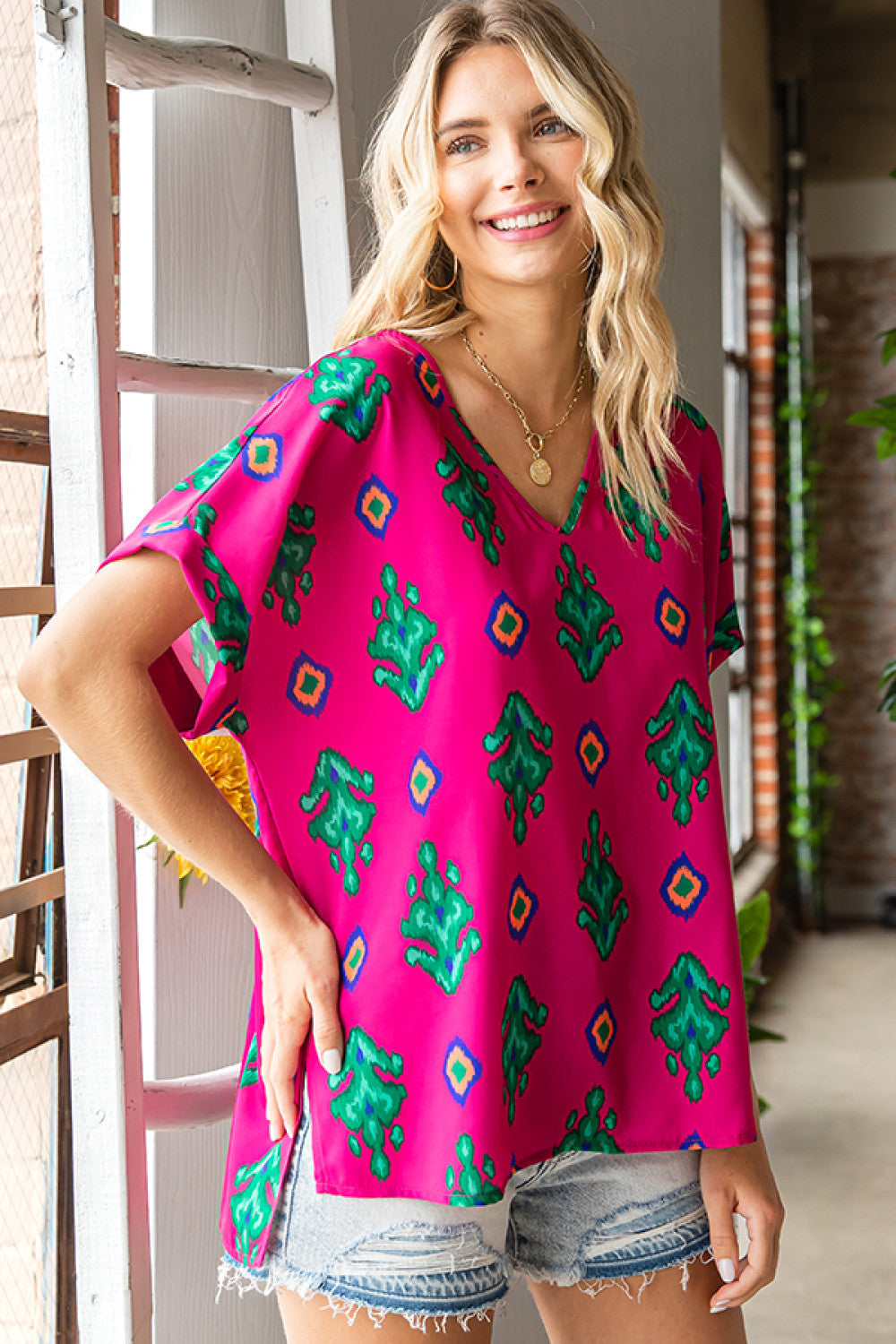 Fuchsia Print Design Top