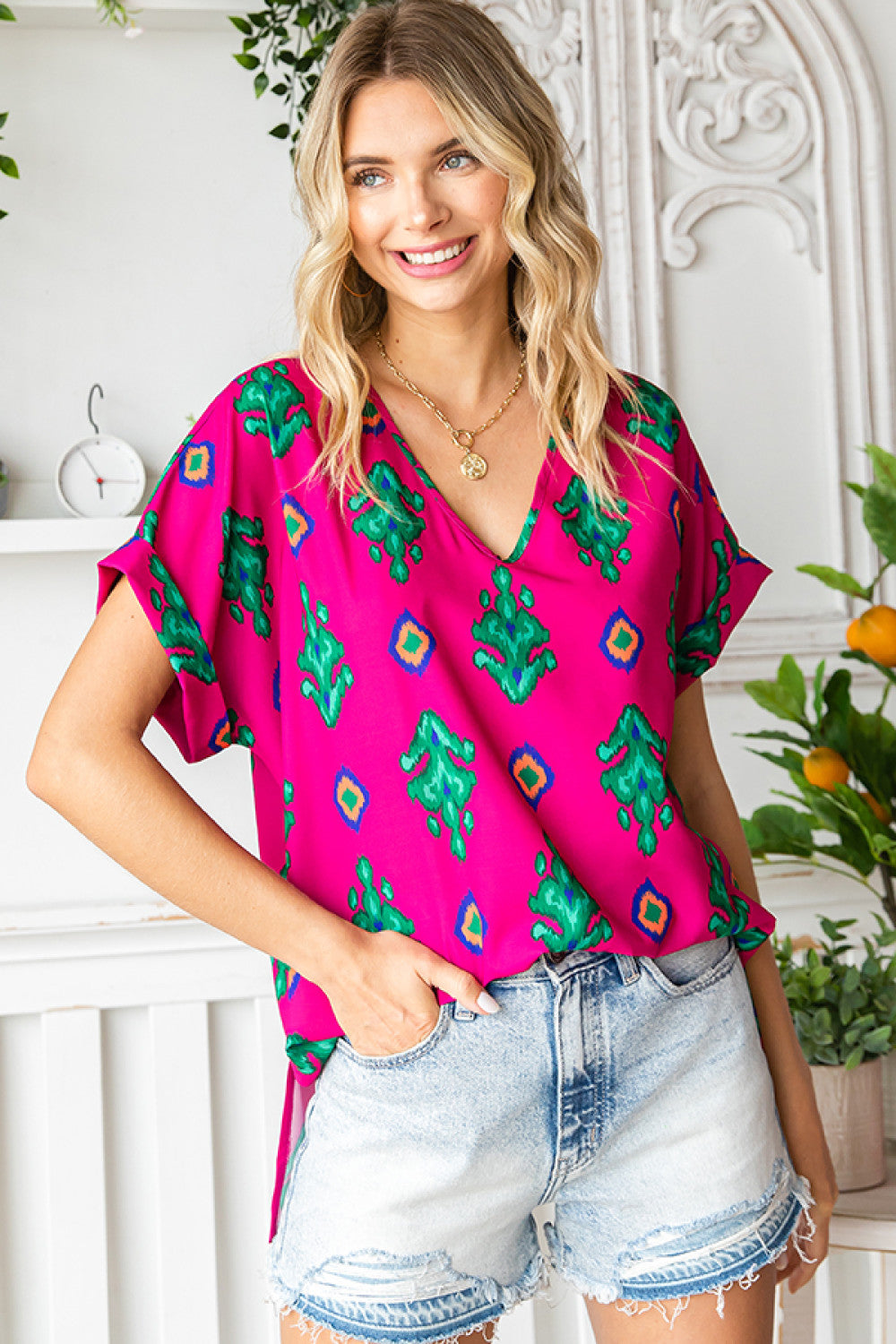 Fuchsia Print Design Top